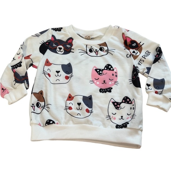 Girls Kitty Cat top shirt pullover crew neck with matching hair bows. - Picture 3 of 17